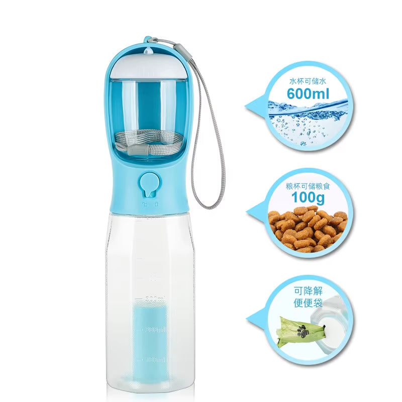 3 in 1 Pet Outdoor Walking Food Grade BPA Leak Proof Portable High Temperature Resistance Dog Water Bottle Dispenser