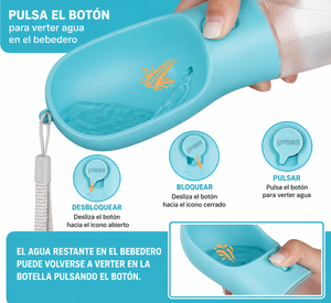 Botón para servir y recuperar el agua sobrante de la botella para perros